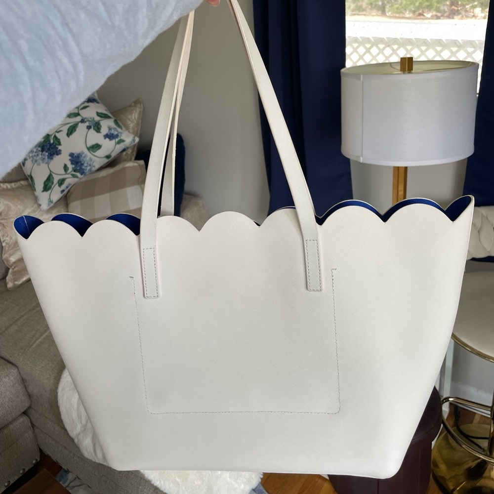 Kate Spade Lilly Avenue Carrigan Leather Large Tote in White/Blue - Picture 2 of 16